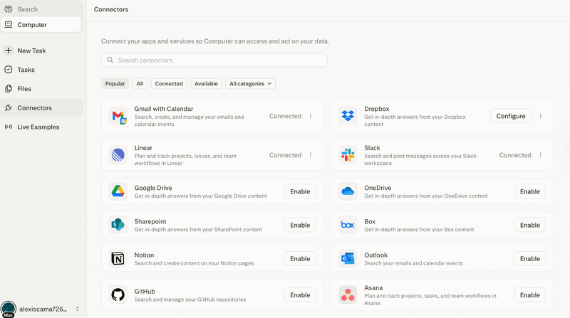 Browse the list of available apps
