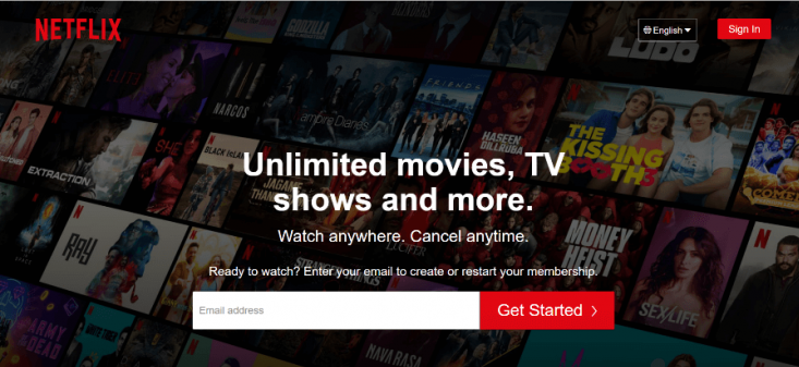 Netflix’s call-to-action for website