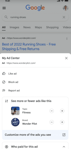 Google ad experience feature