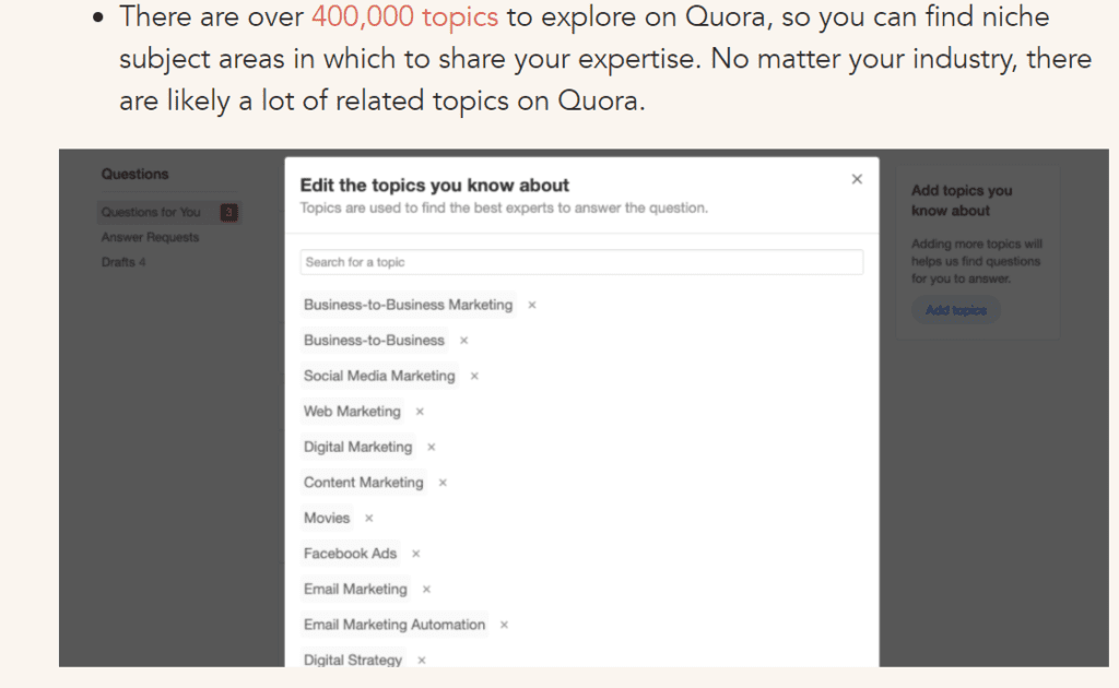 Explore topics on Quora for strong Quora marketing strategy?