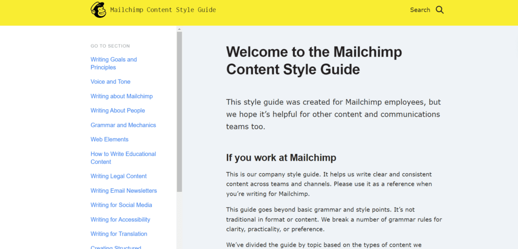 content marketing style guide example mailchimp